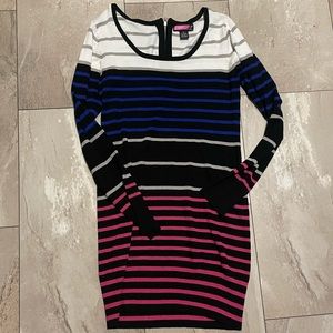Striped Sweater Dress (Blue, Green, Gray, White & Black)